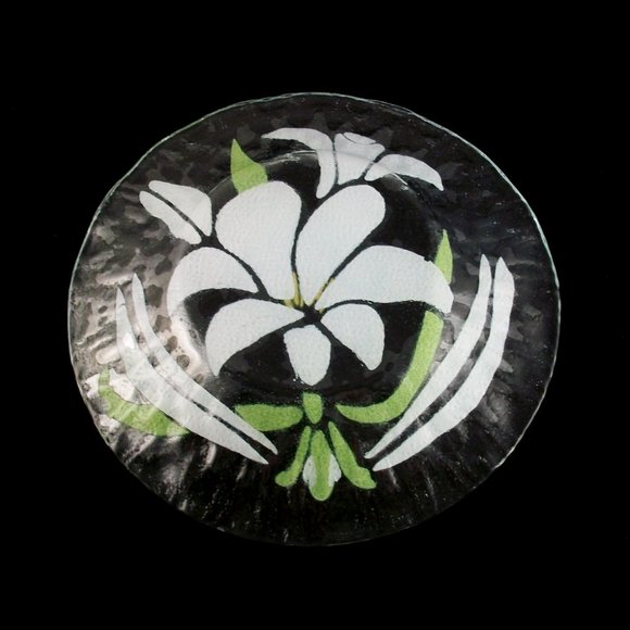 Fused Art Glass Light Blue Lily Flowers Plate Unsigned 8.5" - Picture 5 of 7